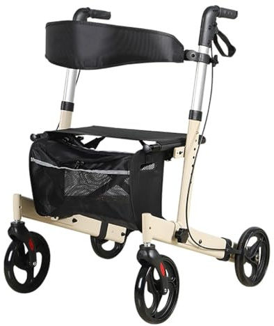 Andadores para Ancianos 4 Ruedas con Asiento,andador para exteriores,Andador para ancianos de aluminio plegable,andador rollator con freno,altura ajustable E