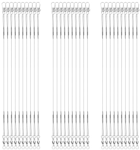 30pcs Fishing Leaders, 7.48 Inch Stainless Steel Leader Wires with Swivel Buckle Fishing Leader Lines Connecting Fishing Tackle Lure or Hook, for Saltwater and Freshwater (Silver)