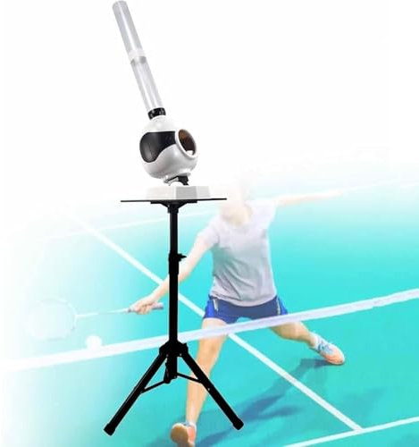 NIUSAIFEI Badminton-Aufschlagmaschine, für Heim-Solo-Übungen und Wettkampftraining, mit Fernbedienung/einstellbarem Winkel/Festpunkt-Aufschlag/automatischem Abwurf, 50 Ballkapazität,Schwarz