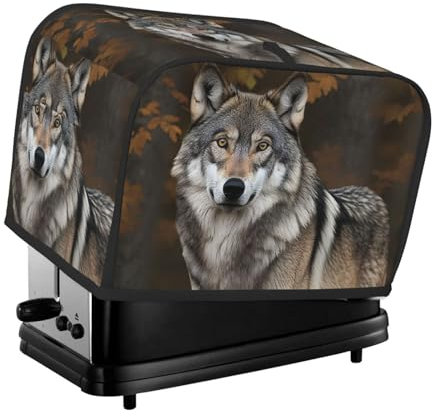 Wilde Wilde graue Wolf-Abdeckung für Toaster, 2 Scheiben, für kleine Geräte, mit Taschen, Toaster-Staubschutz mit Griff oben, waschbar, Universal-Brotbackmaschinen-Abdeckung für Küche
