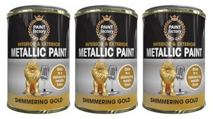 DIOXSTAR Metallic Gold Tin Paint, Shimmering Metallic Finish, Fast Drying, Tough & Durable Varnish, Long Lasting Protection for Interior and Exterior Use, 300ml (3 PCS)