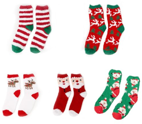 MKKZLPN 5pcs Calzini di Natale, Calzini Pelosi Natale, Calzini Morbidi E Soffici Per Uomini E Donne,Calzini Invernali Caldi Per Dormire Per San Valentino E Regali Di Natale