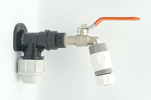 MDPE Compression Wall Plate Elbow 25mm with 1/2 Brass Lever Tap & Snap On connectors