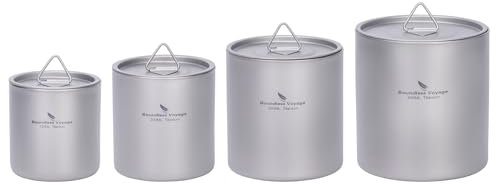 iBasingo Ti3245D Tasses à double paroi en titane avec couvercle 120 ml, 200 ml, 300 ml et 400 ml, ultra léger, empilable, en métal, pour thé, café, boisson portable durable pour camping, voyage, usage