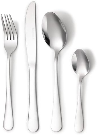 LAGUIOLE, Servizio posate 24 pezzi in acciaio inox 430, design elegante e moderno, 6 coltelli, 6 forchette, 6 cucchiai, 6 cucchiai dessert, finitura lucida, Misura: 24 pezzi, Argento