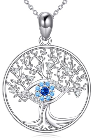 VENACOLY Baum des Lebens böser Blick Halskette 925 Sterling Silber das allsehende Auge Anhänger Baum des Lebens Halsketten Amulett Schutz Schmuck Geschenke für Frauen Mütter Damen