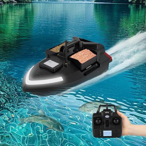 ROMYIX Fishing Bait Boat with GPS,500M Remote Control Bait Boat,Double Motors,GPS Positioning,12000mAh Lithium Battery,40 Position Points,3 Bait CompartmentsS (Black)
