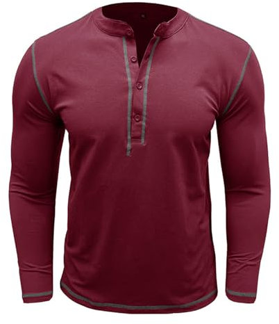 Ybing Die Discounter Langarmshirt Herren Vintage Baumwolle Pullover Knopfleiste O-Ausschnitt Pulli Casual Retro Blusenshirt Einfarbig Langarm Tshirt Passform Sportshirrt Bequem Männer