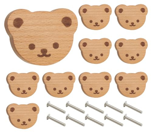 Générique Poignées De Tiroir, Poignée De Commode Ours, Poignée De Meuble Oursons, Boutons De Tiroir Bois Ours, Boutons De Portes Pour Placards Animaux, Pour Chambre D'enfant, Commode, Tiroir, Placard