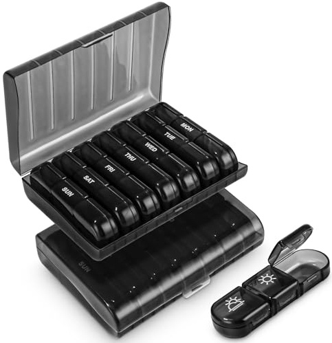 2 stycken tablettbox, veckovis pillerask 7 dagar, 3 fack, tablettlåda 7 dagar morgon lunch kväll, liten pillerask stora fack, bärbar tablettlåda för mediciner, vitaminer, fiskolja etc