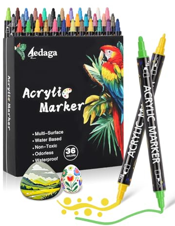 AEDAGA 36 Colours Acrylic Paint Markers, Dual Tip Acrylic Paint Pens