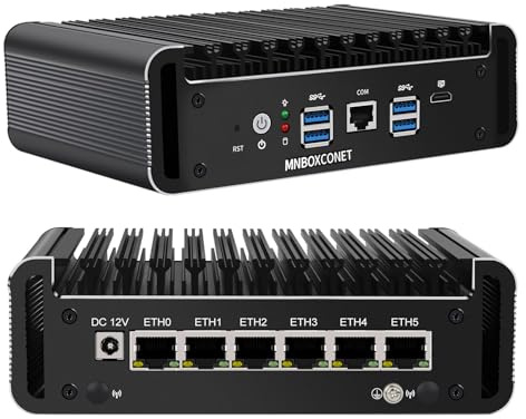 MNBOXCONET Mini PC Core i5 1135G7 Quad Core Fanless Firewall, Micro Appliance Hardware Barebone Computer 6 x 2.5GbE LAN, Console, Sim Card Slot, OPNsense, AES-NI