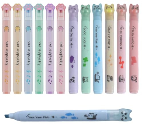 LAJUP 12 Stück Cat Claws Highlighter Textmarker Set As Party Bag Children'S Birthday Party 6 7 8 9 10 Years Mini Highlighter Set Suitable For Children'S Birthday Party