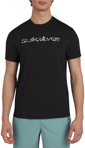Quiksilver Men's Swimwear Regular Fit UPF 50 Short Sleeve Sun Tee Rash Guard Shirt, Black, Medium