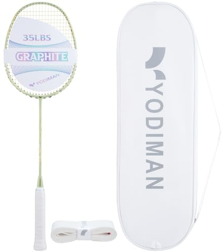 YODIMAN Professionell Badmintonracket - Kolfiber & Carbon Graphite, Ultralätt Enkelracket för Förbättrad Prestanda (Avokado)