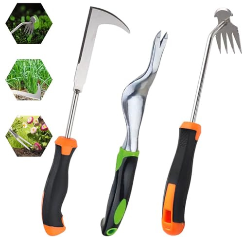 2025 Hand Weeder Tool, Rubber Handle Manual Weeder Puller Tool, Uprooting Weeding Tools, Crack Weeder Crevice, 4 Teeth Weeding Tool, Weeding Artifact Tool for Gardening(3 Pcs)