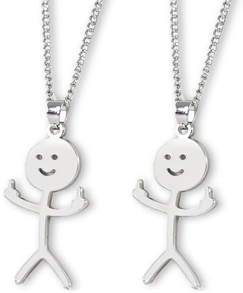 SSHUIKKAI 2 cadenas de amistad, cadena de dedo medio, collar para chicos, para niños, divertido collar de graffiti, colgante de dedo para hombre y mujer, regalo (plata)