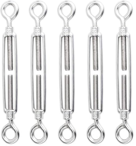 Turnbuckle Wire Tensioner,5 Pcs M8/M10/M12 Hook & Hook/O To O Stainless Steel Turnbuckle Eye To Eye Wire Rope Tensioner Suitable For DIY String Light Picture Hanging Wire(M12)