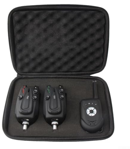 Wireless Karpfen Bissanzeiger Set 2 Sender und Empfänger, LED Blitz und Sound Alarm für aktives Angeln (1+2 Alarm)