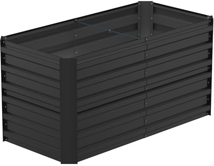 PEILU 120x60x60cm Metall Blumenkübel für Hochbeete, 435L Verzinkter Stahl Gartenbeet, Rechteck Pflanzbeet zum Selber Bauen, Outdoor Pflanzkübel für Gemüse Blumen Obst Kräuter (Schwarz)