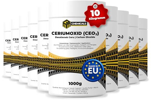 MRM CHEMICALS - Ceriumoxid (Ceroxid, CeO₂) Glaspolitur – 10 x 1000 g Polierpulver – Kratzerentferner für Glas, Scheinwerfer, Windschutzscheibe, Spiegel & Acrylglas – Profi Poliermittel