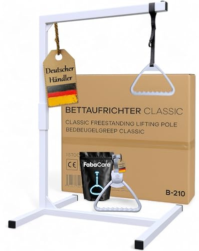 FabaCare Bettgalgen freistehend bis 130 kg Körpergewicht extra Griff und Aufrollautomatik | mobiler Galgen für normales Bett | Aufrichthilfe, Bettgriff, Bettaufrichter mit Trapezgriff