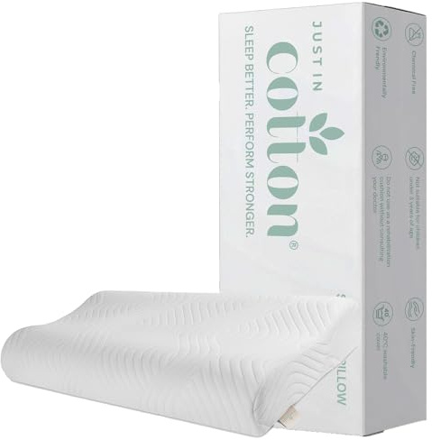 Just in Cotton Memory Comfort Oreiller blanc en mousse à mémoire de forme 70 x 50 cm - Ergonomique - Régulateur de température - Fermeté moyenne - Pour dormir sur le dos - Respirant