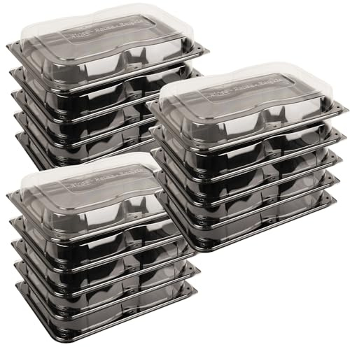 delisupplies 15 x Ultimate Large Sandwich Platter with Lid, Unique Press Stud Secure Closing, Rectangle Food, Cake, Tray Set Black Base Clear Lid Serving Platters for Buffet, Catering, 460 x 310mm