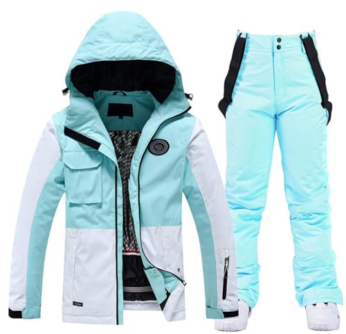 Generisch Damen Skijacke & Skihose Set 2 teilig Schneeanzug Wasserdicht Warm Winterjacke mit Kapuzen Skianzug zum Skifahren Snowboarden Schneejacke Schneehose Warm Skibekleidung Outdoor Skisuit