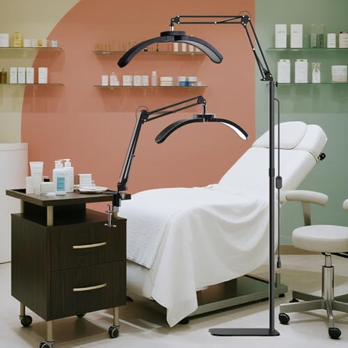 GraceGlow Halbmond Lampe für Wimpern mit Desktop-Clip, 2 in 1 Faltbare Nageltisch Lampe, LED Stehlampen Dimmbar Wimpernlicht für Wimpernverlängerungen, Tattoo, Nägel, Schönheit, Hautpflege – Schwarz