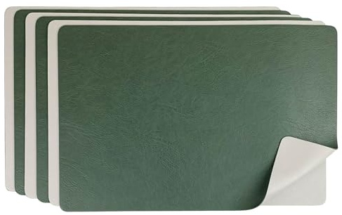 G.schmückt Platzset Kunstleder 6er Set, Wendbares Tischset abwaschbar, Tischunterlage Esstisch 45x30cm, Platzdeckchen PU Modern (Dunkelgrün/Hellgrau)