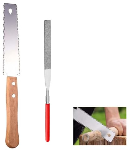 Xiciki Sierra de madera japonesa, juego 2 en 1 con sierra de tracción de doble cara y lima plana de diamante, pequeñas sierras de mano, sierra ingletadora japonesa para manualidades, corte de tubos de