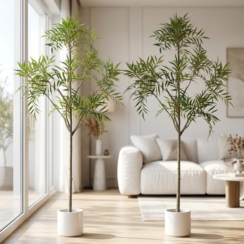 BEAUTYPEAK Groß Kunstpflanze, 180cm Kunstpflanze wie echt, Wohnzimmer-Deko | Realistische Plant im weißen Topf, Pflegeleichter Kunstbaum ohne Gießen für Schlafzimmer, Balkon, Flur und Innenbereich