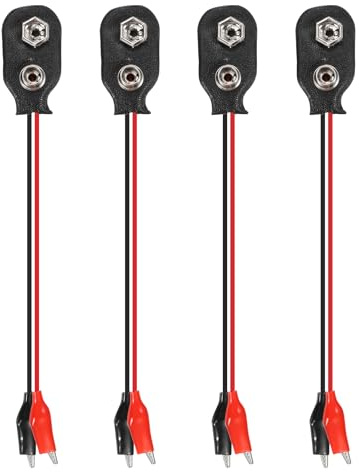 QUARKZMAN 4 Pezzi Connettore A Batteria 9V, Tipo I Cavo A Batteria 9 Volt Con Doppie Pinze A Coccodrillo Per Modulo Di Alimentazione Strisce LED Elettronica Breadboard, Nero E Rosso