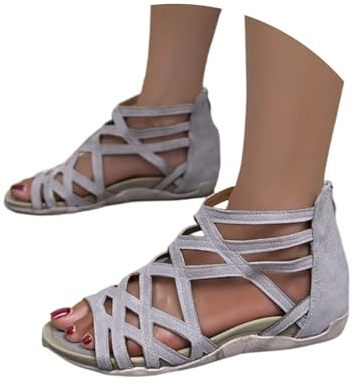 Sandalias de verano informales con tiras, de caña y punta abierta, transpirables y cómodas para caminar, mujer, antideslizantes, ideales para vacaciones y tiempo libre