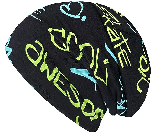 Wollhuhn Long-Beanie, Wende-Mütze, ganzjährig, COOL Music, M: KU 52/54 (ca 3-7 Jahre), COOL MUSIC schwarz / blau / grün