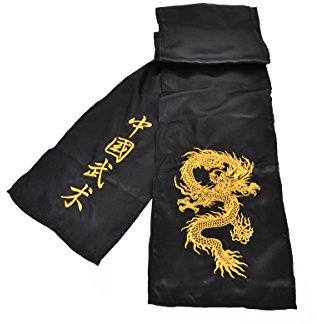 ShenLong Cinturón de Kung Fu Dragón Bordado, Seda Imitación - Negro