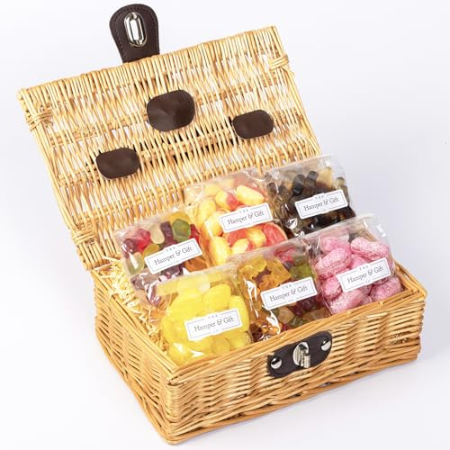 Sugar Free Sweet Hamper Gift Basket for Diabetics || Real Wicker Hamper || Unique Christmas Sugar Free Sweet Present for Men & Women || The Hamper & Gift Co.