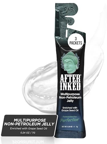 After Inked Tattoo Aftercare Non-Petroleum Jelly - With Grape Seed Oil, Essential for Tattoo Kit, PMU & Piercing Aftercare - Multipurpose Ointment - 7g Reclosable Packet (3-Pack)