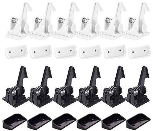SACONELL Kindersicherung Schrank 12 Stück, Weiß/Weiß und Schwarz Schranksicherung (6 x Weiß + 6 x Schwarz)