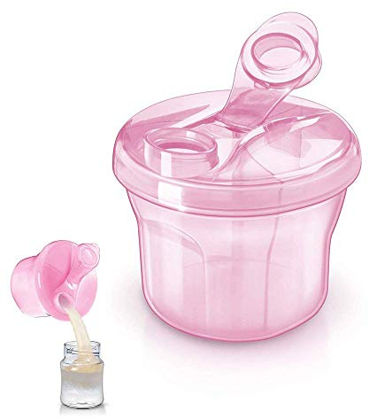 Zeagro 1 x Non-Spill Rotating Milk Powder Formula Dispenser Portable Outdoor Food Container 3 Compartments Storage Feeding Infant Newborn Snack Box-Pink