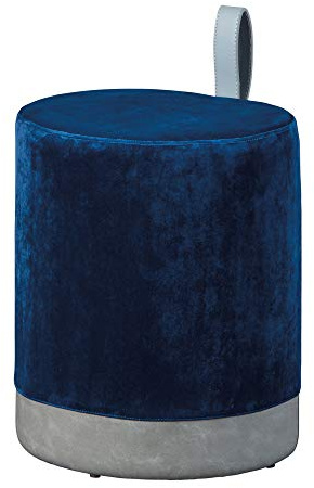Inter Link - Sitzhocker - Hocker mit Stauraum - Wäschehocker - Pouf aus blauem und grauem Samt - mit Kunstledergriff - Osane