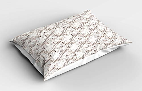 ABAKUHAUS Vanille Kissenbezug, Pods und Blumen mit Text, Dekorativer Standard King Size Gedruckter Kissenbezug, 65 x 50 cm, Umber Ivory