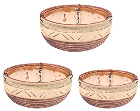 Cabilock Blumenampel H?ngeampeln Keramik H?ngepflanztopf Wand H?ngend Blumentopf Pflanzschale Sukkulenten T? für Balkon Wand H?ngen Dekoration Gartendeko Hellbraun 3 Stück