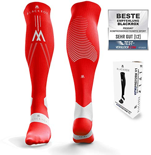 BLACKROX Kompressionsstrümpfe [Vergleichssieger 2024] Gr. S-XL | Für Damen & Herren | Laufstrümpfe | Perfekt für Sport, Radfahren, Joggen & Wandern | ASTROPERFORM | Rot Gr. L-XL