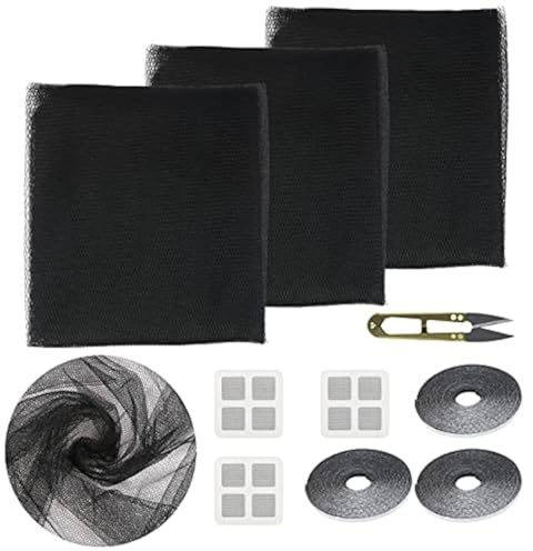 TGFIX 3 PCS Insektenschutz Fenster Bis zu 1,5 * 1,3 M Fliegengitter Feinmaschiges Moskitonetz Fliegennetz für Fnster mit 3 * Klettband 3 * Moskitonetz Reparatur Pads für Zimmerfenster | Ohne Bohren