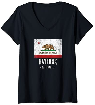 Womens HAYFORK - California | Cali City Souvenir - CA Flag - V-Neck T-Shirt