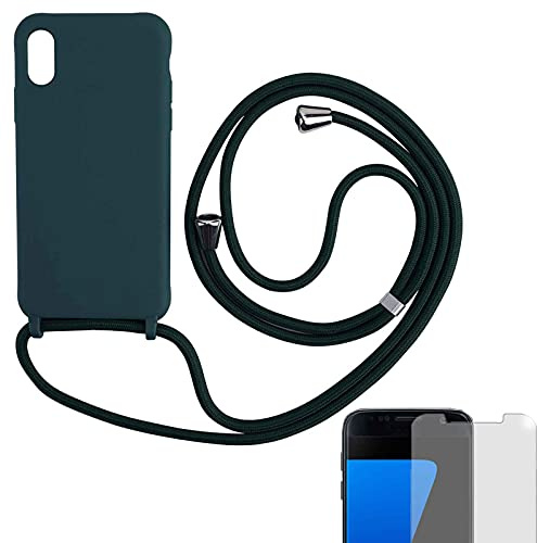 Eximmobile Hülle mit Band + 9H Panzerfolie Kompatibel mit Samsung Galaxy S20 in Grün Handykette Rubber Handyhülle mit Kette für Smartphone Schutzhülle mit Kordel Case Matt