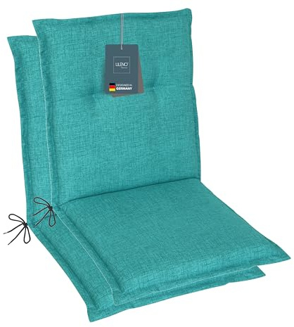 LILENO HOME Lot de 2 coussins pour chaise de jardin à dossier bas, couleur aqua, confortables comme coussins d'assise pour meubles de jardin, coussins de chaise pour chaises de jardin et chaises