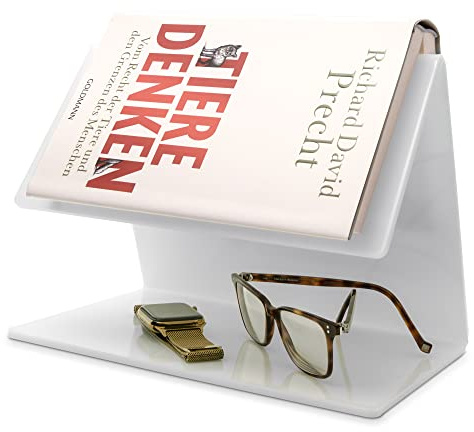 Buchständer als Book-Butler aus weißem PLEXIGLAS. Schöner Designer Buchhalter, Koranständer, Buchaufsteller als Lesehilfe, Leseständer für den Nachttisch oder als Kochbuchhalter, Kochbuchständer